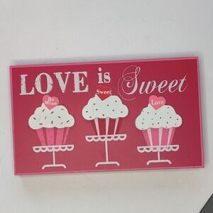 Hot Pink Love Is Sweet Cupcakes Valentine's Wooden Wall Decor‎